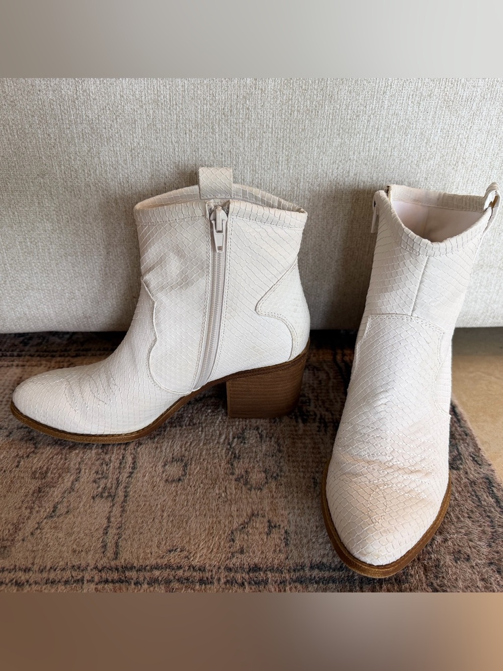 Dirty Laundry Cream Textured Ankle Boots with Block Heel